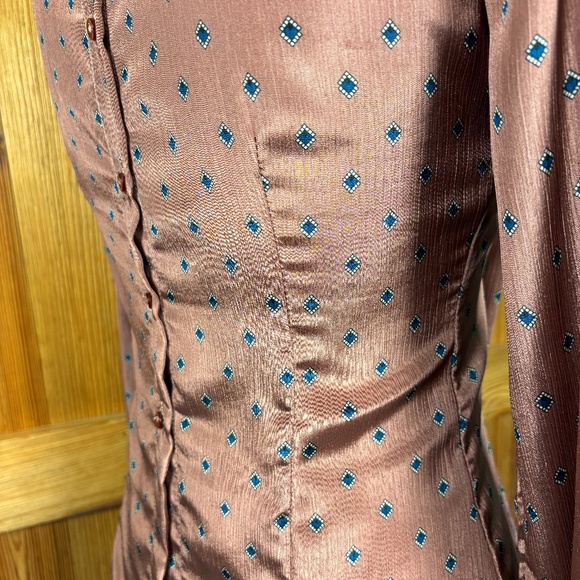 Vintage Victorian Dark Academia Top – Mauve Geometric Print Top – Long Sleeve - Picture 3 of 9